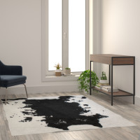 Flash Furniture YTG-RGC31523-57-BK-GG Barstow Collection 5' x 7' Black Faux Cowhide Print Area Rug with Polyester Backing for Living Room, Bedroom, Entryway